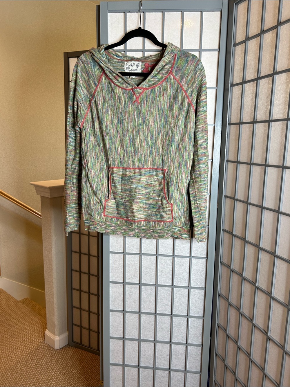 Anthropologie Field & Flower Blue/Green Multi-Color Hooded Pullover Sweater